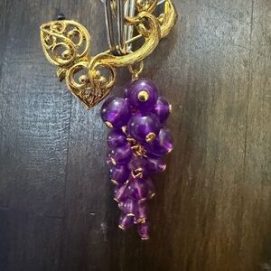 Gold and Purple Cluster Grape Brooch Pendant Necklace - Women Jewelry